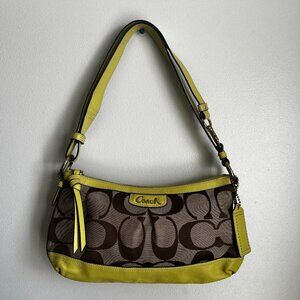 Coach Park Signature Lime Green and Brown Canvas Monogram Shoulder Crossbody Bag